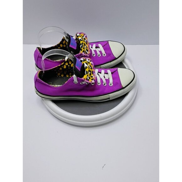 Converse Chuck Taylor All Star Purple Sneakers With Leopard Print Accents Womens - Picture 3 of 7